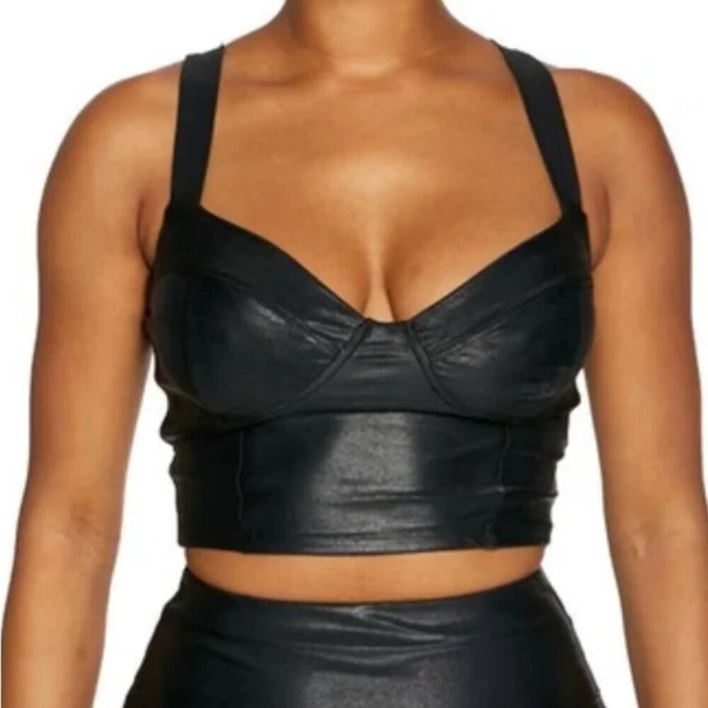 NEW Naked Wardrobe Drip Bustier Bra Top Women's Size S Black Corsetry Goth Crop